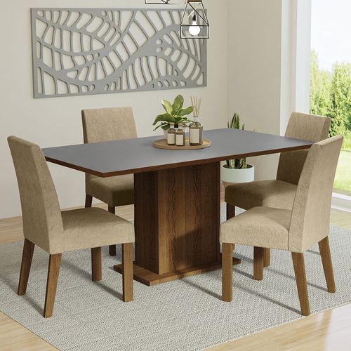 Conjunto Sala de Jantar Mesa Tampo de Madeira 4 Cadeiras Rustic/Cinza/Imperial Keila Madesa