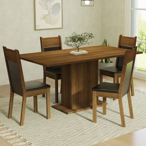 Conjunto Sala de Jantar Mesa Tampo de Madeira 4 Cadeiras Rustic/Preto Elisa Madesa