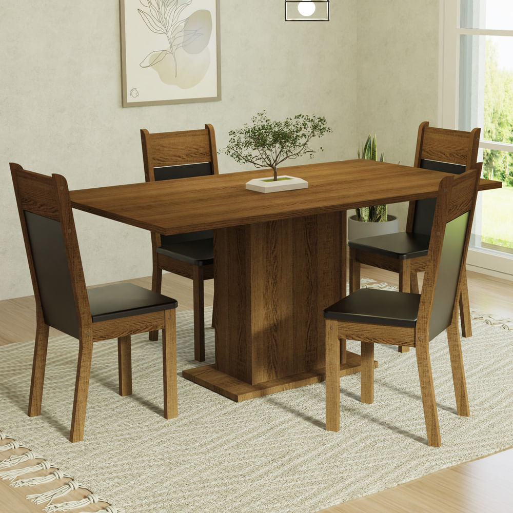 Conjunto Sala de Jantar Completa Mesa Tampo MDF 4 Cadeiras Imbuia Quick  Viero