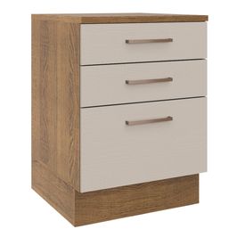Balcão 60 x 60 cm 3 Gavetas (Com Tampo) Rustic/Crema Agata Madesa