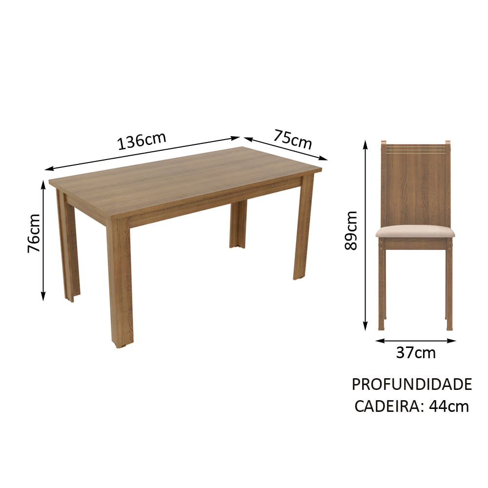 Conjunto Sala de Jantar Madesa Analu Mesa Tampo de Madeira com 6