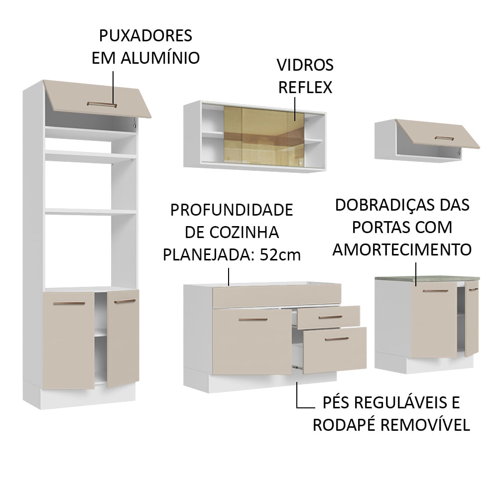 Armário de Cozinha Completa 270cm Branco Preto Agata Madesa 03 - Madesa  Móveis