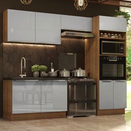 Armário de Cozinha Completa 270cm Rustic/Cinza Lux Madesa 01