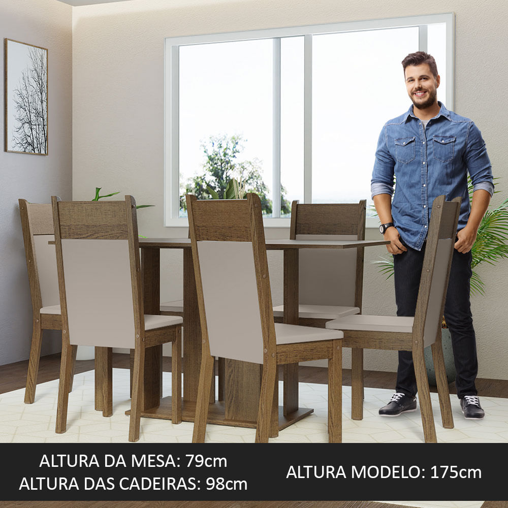 Conjunto Sala de Jantar Mesa Tampo de Madeira 4 Cadeiras  Rustic/Cinza/Silver Livia Madesa - Madesa Móveis