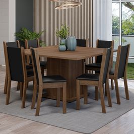 Conjunto Sala de Jantar Mesa Tampo de Madeira 8 Cadeiras Rustic/Preto Marisa Madesa
