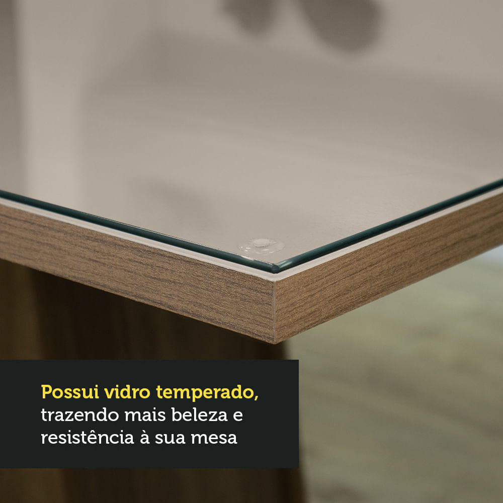 Conjunto Sala de Jantar Mesa Nature 1,35m com Vidro + 4 Cadeiras de Jantar  Tapuí com Tela - Móvel do Meu Jeito