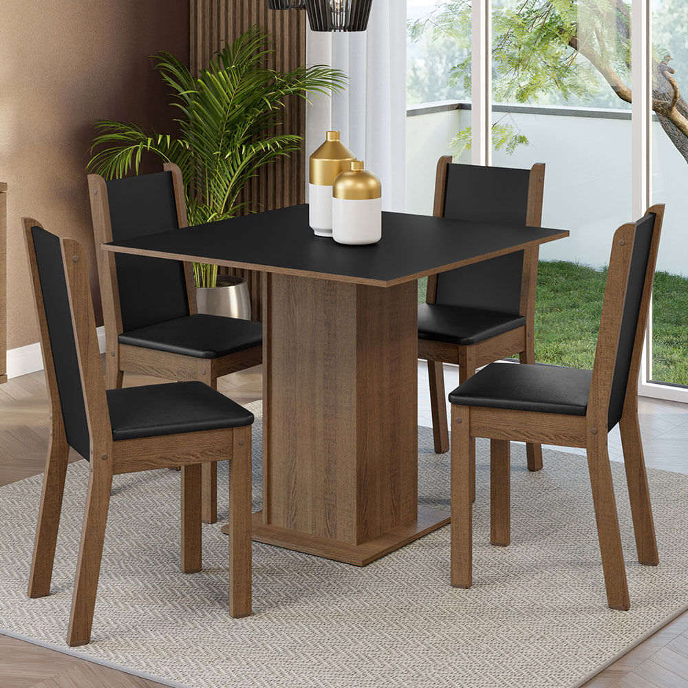 Conjunto sala de jantar mesa retangular 4 cadeiras Rafana madeira