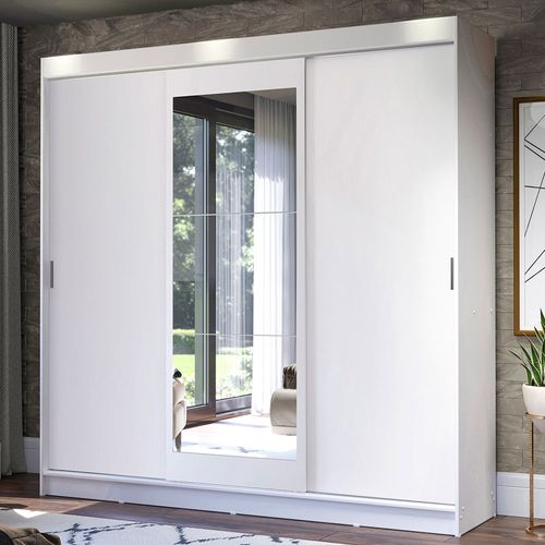 Guarda-Roupa Casal Madesa Istambul 3 Portas de Correr com Espelho 3 Gavetas Branco
