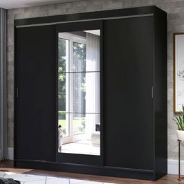 Guarda-Roupa Casal Madesa Istambul 3 Portas de Correr com Espelho 3 Gavetas Preto