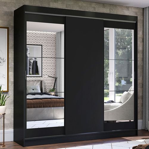 Guarda-Roupa Casal Madesa Istambul 3 Portas de Correr com Espelhos 3 Gavetas Preto