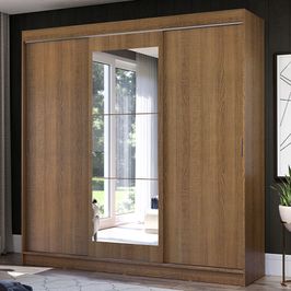 Guarda-Roupa Casal Madesa Istambul 3 Portas de Correr com Espelho 3 Gavetas Rustic