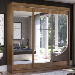 Guarda-Roupa Casal Madesa Istambul 3 Portas de Correr de Espelho 3 Gavetas Rustic