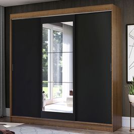 Guarda-Roupa Casal Madesa Istambul 3 Portas de Correr com Espelho 3 Gavetas Rustic/Preto