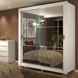 Guarda-Roupa Solteiro Madesa Dallas Plus 2 Portas de Correr de Espelho 4 Gavetas com Pés Branco