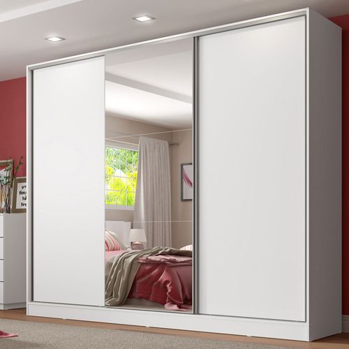 Guarda-Roupa Casal 100% MDF 3 Portas de Correr com Espelho Branco Royale Madesa XP