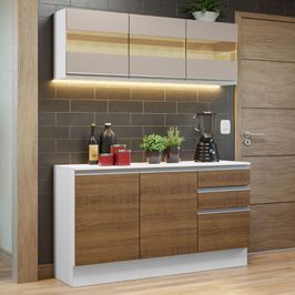 Armário de Cozinha Compacta 100% MDF 120 cm Branco/Rustic/Crema Smart Madesa 01