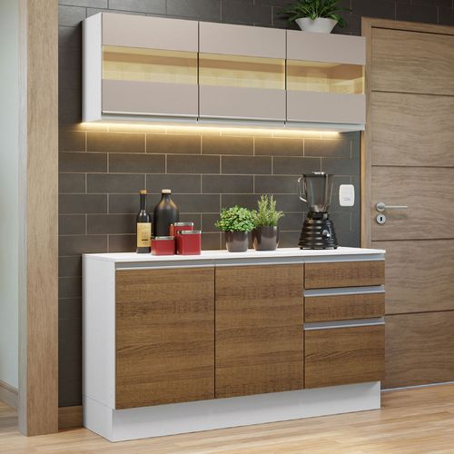 Armário de Cozinha Compacta 100% MDF 120 cm Branco/Rustic/Crema Smart Madesa 01
