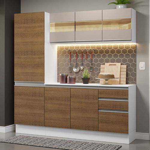 Armário de Cozinha Compacta 100% MDF 170 cm Branco/Rustic/Crema Smart Madesa 01