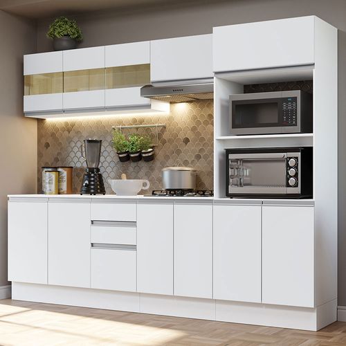 Armário de Cozinha Completa 100% MDF 250 cm Branco Smart Madesa 02