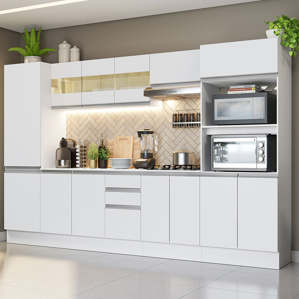 Cozinha Completa 100% Mdf Madesa Smart 300 cm Com Armário, Balcão