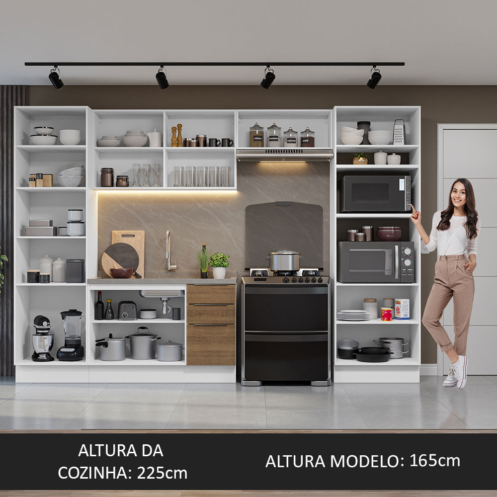 Armário de Cozinha Completa 330cm Branco/Cinza Agata Madesa 02