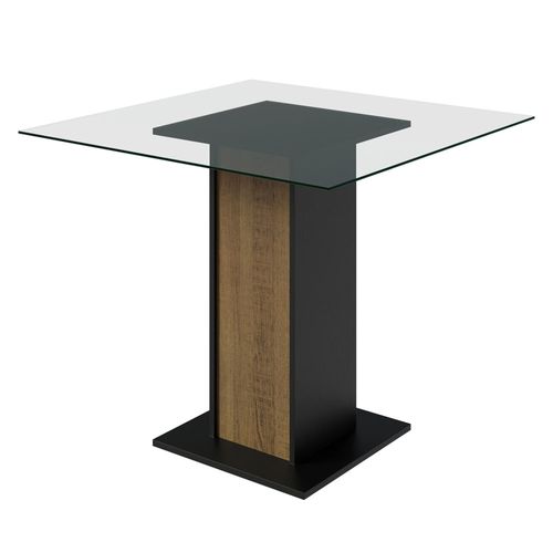 Mesa de Jantar Madesa Quadrada com Tampo de Vidro 5332A Preto/Rustic