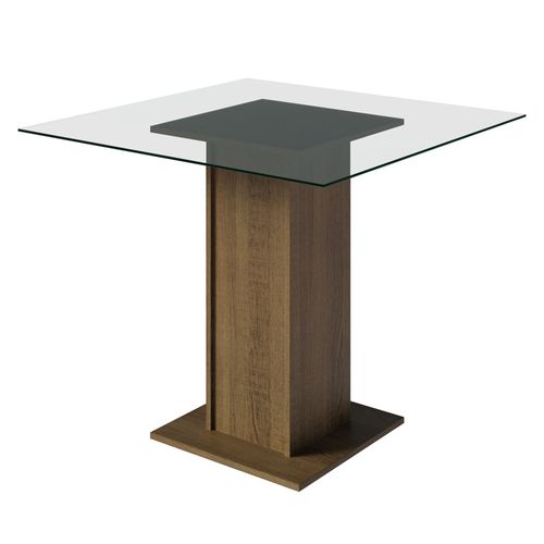 Mesa de Jantar Madesa Quadrada com Tampo de Vidro 5332A Rustic