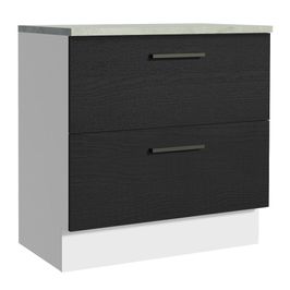 Balcão de Cozinha 80 x 60 cm 2 Gavetas (Com Tampo) Branco/Preto Agata Madesa