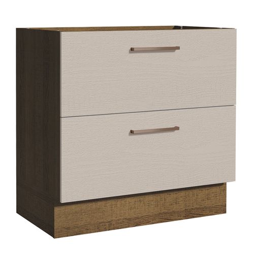 Balcão de Cozinha 80 x 60 cm 2 Gavetas (Sem Tampo) Rustic/Crema Agata Madesa