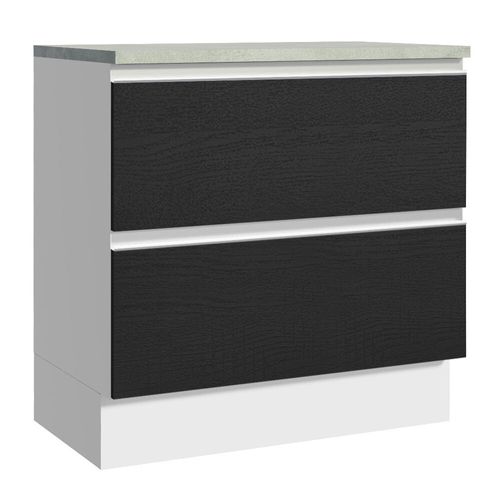 Balcão de Cozinha 80 x 60 cm 2 Gavetas (Com Tampo) Branco/Preto Glamy Madesa
