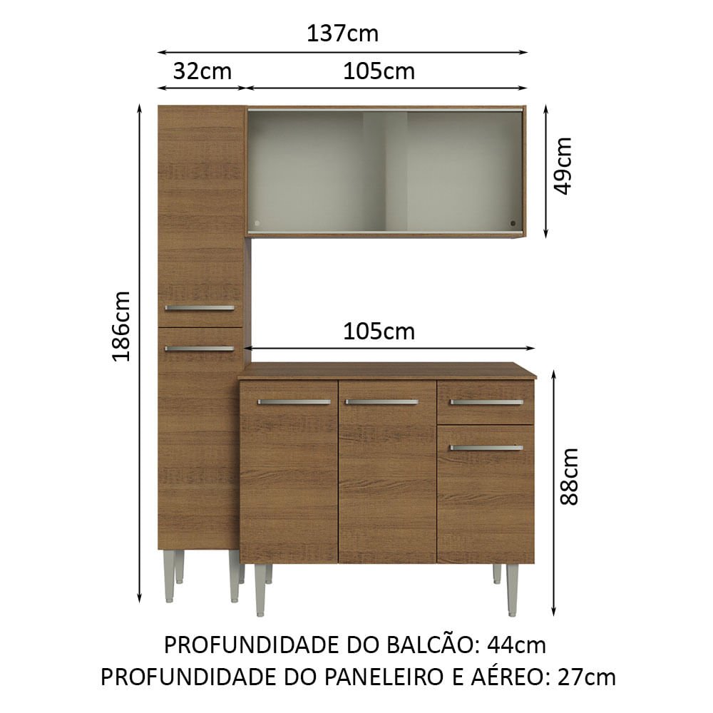 Armário de Cozinha Compacta 137cm Rustic Emilly Madesa 05 - Madesa Móveis