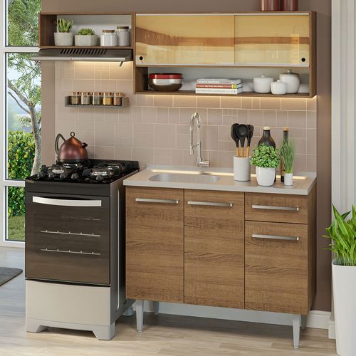 Armário de Cozinha Compacta 165cm com Pia Rustic Emilly Madesa 01
