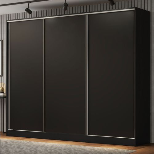 Guarda-Roupa Casal 100% MDF 3 Portas de Correr Preto Royale Madesa XP
