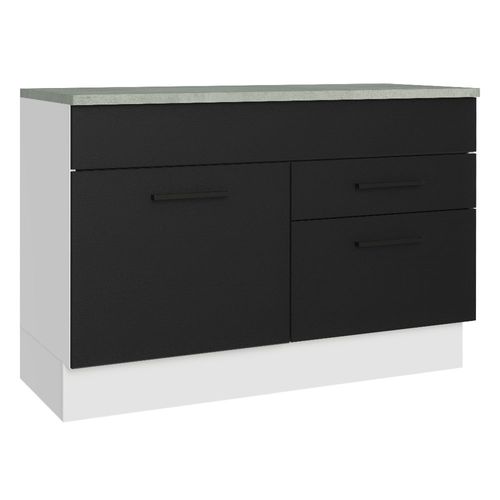 Balcão Cozinha 1 Porta e 2 Gavetas (Com Tampo) Branco/Preto Agata Madesa