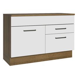 Balcão Cozinha 1 Porta e 2 Gavetas (Com Tampo) Rustic/Branco Agata Madesa