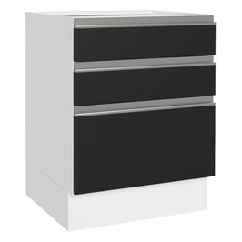 Balcão Cozinha 60 x 60 cm 3 Gavetas (Sem Tampo) Branco/Preto Glamy Madesa