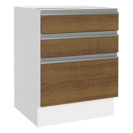 Balcão Cozinha 60 x 60 cm 3 Gavetas (Sem Tampo) Branco/Rustic Glamy Madesa