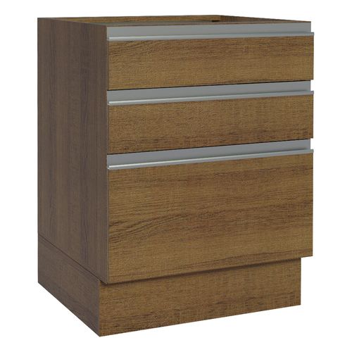 Balcão Cozinha 60 x 60 cm 3 Gavetas (Sem Tampo) Rustic Glamy Madesa