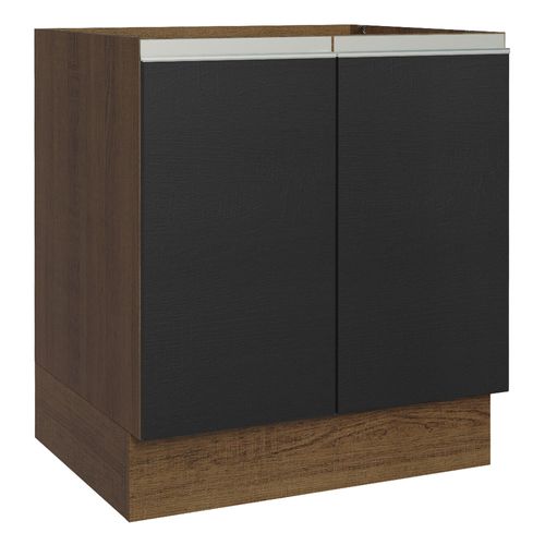Balcão Cozinha 70 x 60 cm 2 Portas (Sem Tampo) Rustic/Preto Glamy Madesa