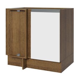 Balcão Cozinha de Canto 1 Porta 60 cm Profundidade (Sem Tampo) Rustic/Branco Glamy Madesa