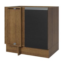 Balcão Cozinha de Canto 1 Porta 60 cm Profundidade (Sem Tampo) Rustic/Preto Glamy Madesa