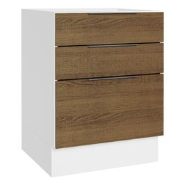 Balcão Cozinha 60 x 60 cm 3 Gavetas (Sem Tampo) Branco/Rustic Stella Madesa
