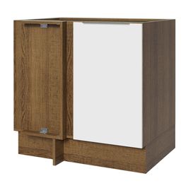 Balcão Cozinha de Canto 1 Porta 60 cm Profundidade (Sem Tampo) Rustic/Branco Stella Madesa