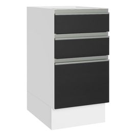 Balcão Cozinha 40 x 60 cm 3 Gavetas (Sem Tampo) Branco/Preto Glamy Madesa