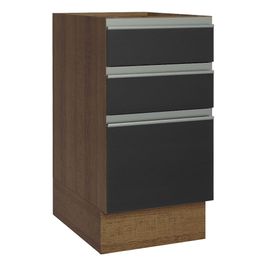 Balcão Cozinha 40 x 60 cm 3 Gavetas (Sem Tampo) Rustic/Preto Glamy Madesa