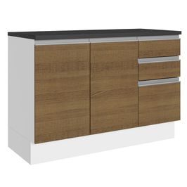 Balcão Cozinha 100% MDF 120 cm 3 Portas e 2 Gavetas Branco/Rustic Acordes Madesa