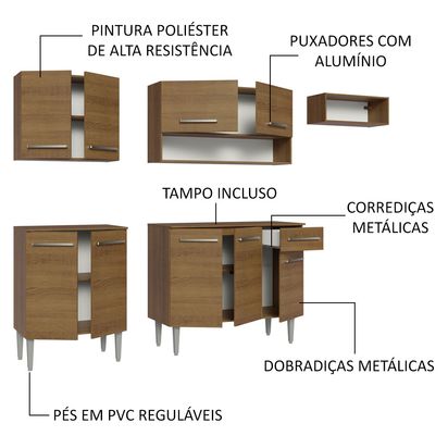 Armário de Cozinha Compacta 229cm Rustic Emilly Madesa 13 - Madesa