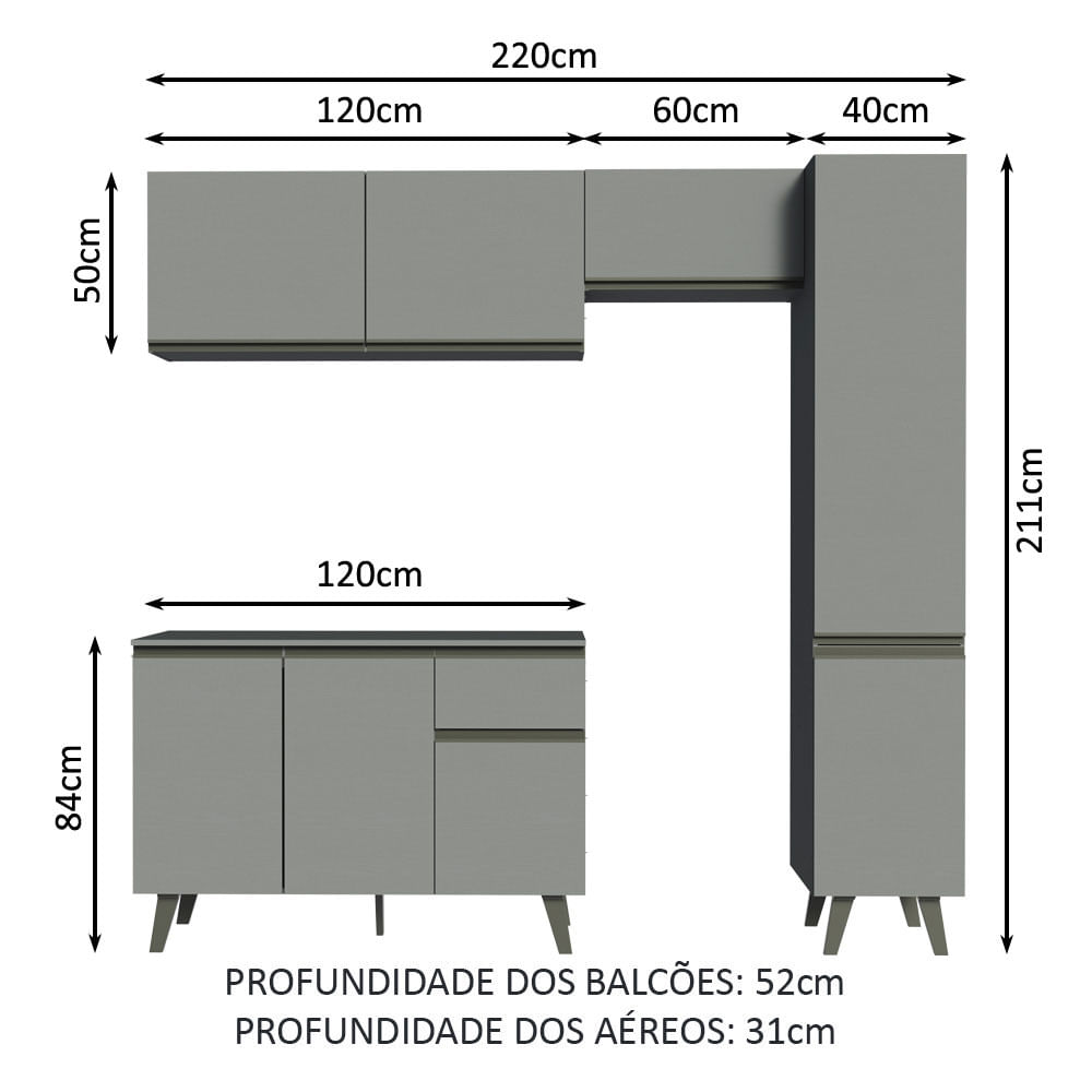 Armário de Cozinha Completa 220cm Cinza Nice Madesa 03 - Madesa Móveis