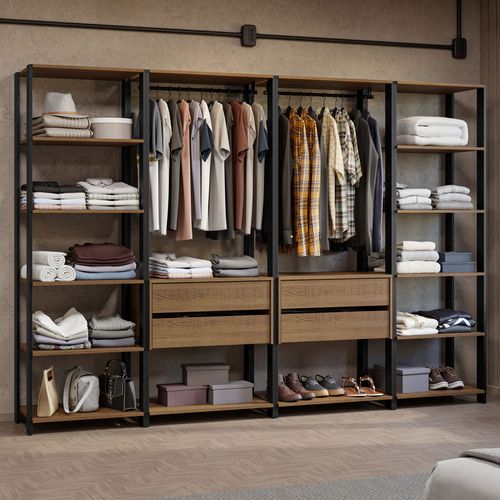 Guarda-Roupa Closet Modulado Valencia 4 Gavetas 258cm Rustic/Preto Madesa 01