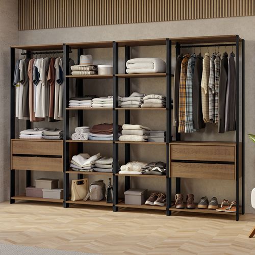 Guarda-Roupa Closet Modulado Valencia 4 Gavetas 258cm Rustic/Preto Madesa 02